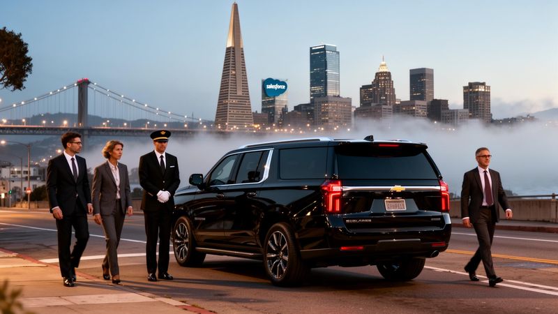 Jet black Suburban or Yukon Denali Ultimate with chauffeur in San Francisco